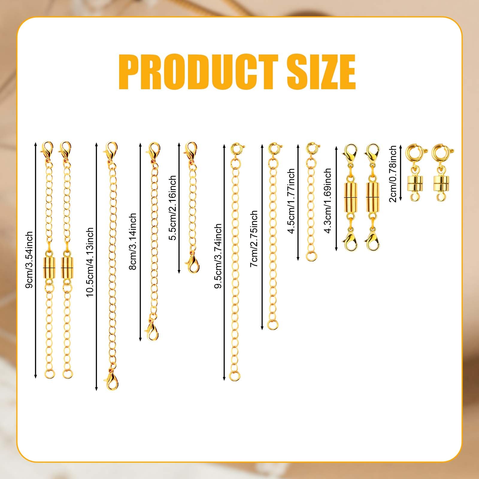 6pcs Necklace Extension Chain, Premium Copper Jewelry Extension with 6pcs Magnetic Clasp Adjustable Chain Extension for Women for Jewelry Bracelet Anklet Making Supplies(Gold)