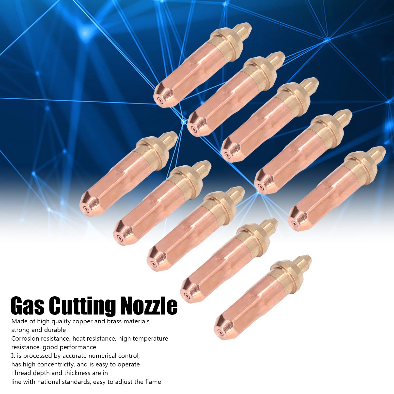 Gas Cutting Nozzle Set, Heat Durable Welding Nozzles with High Concentricity and Strong Flame Gathering Ability, Pack of 10 (2#)