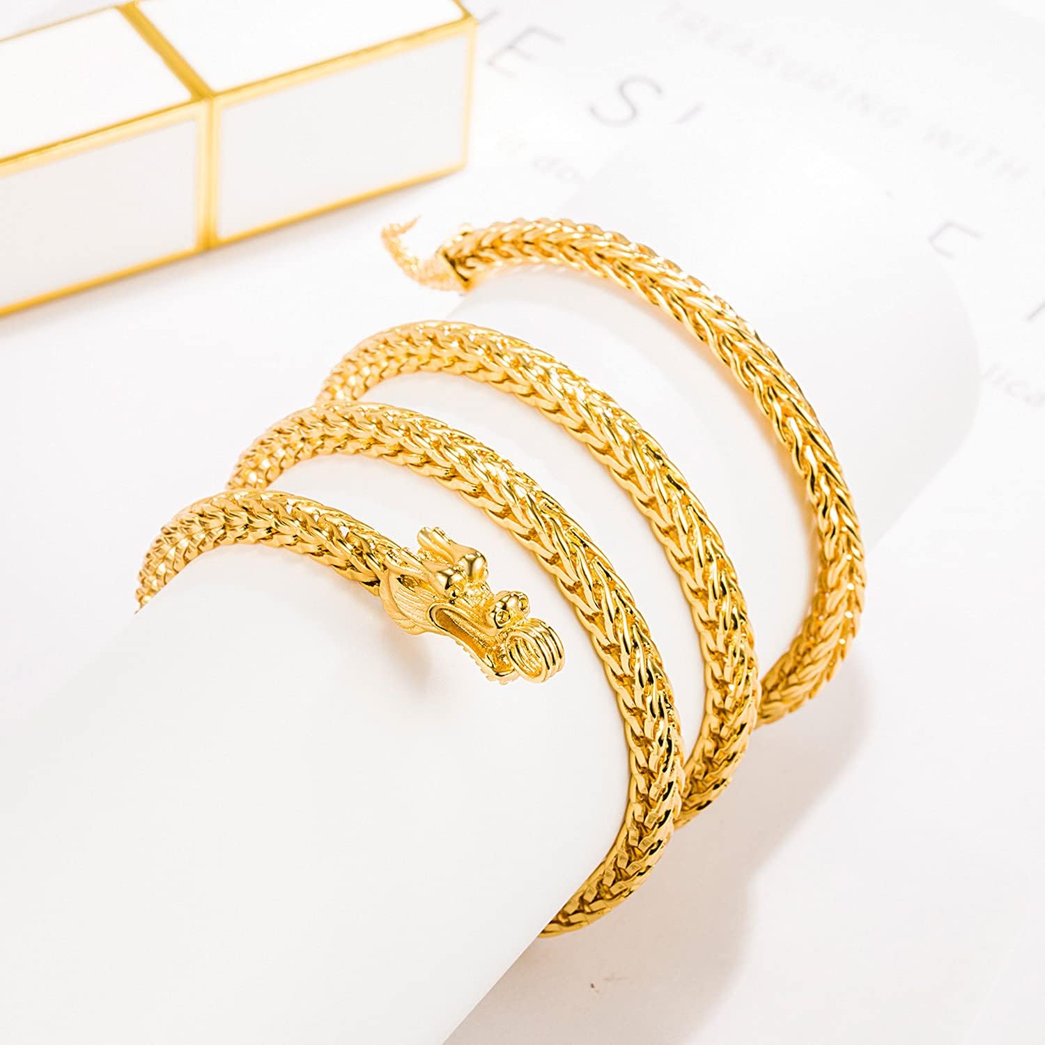 Men 925 Sterling Silver Dragon Necklace 24K Gold Plated Vintage 5MM 20 "22" 24 "26" Franco Link Curb Chain Choker Fashion Punk Gold Fine Jewelry Gift (26 inch, Golden) - Image 7