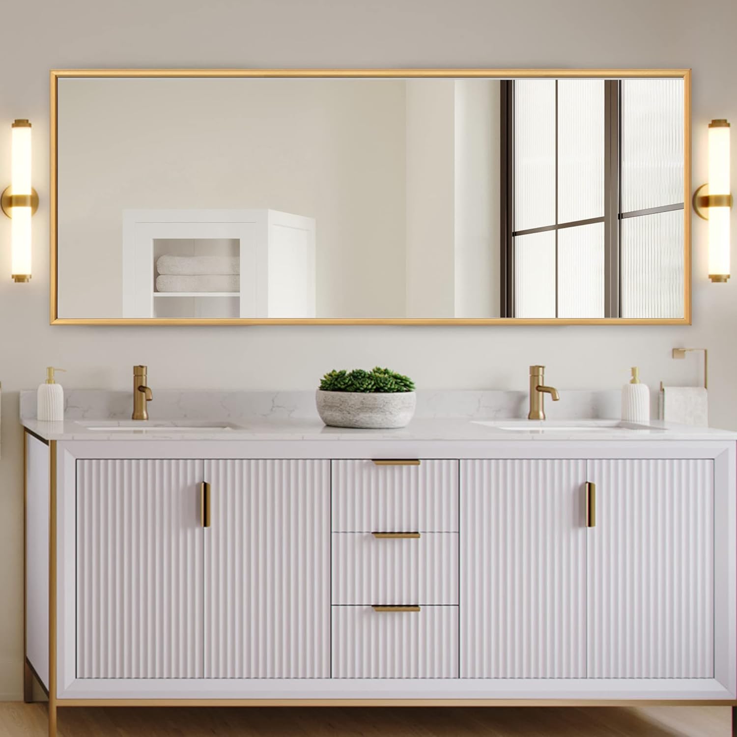NeuType Full Length Mirror Floor Mirror with Standing Holder Bedroom/Locker Room Standing/Hanging Mirror Dressing Mirror Wall-Mounted Mirror (Titanium Gold) 65"x22"