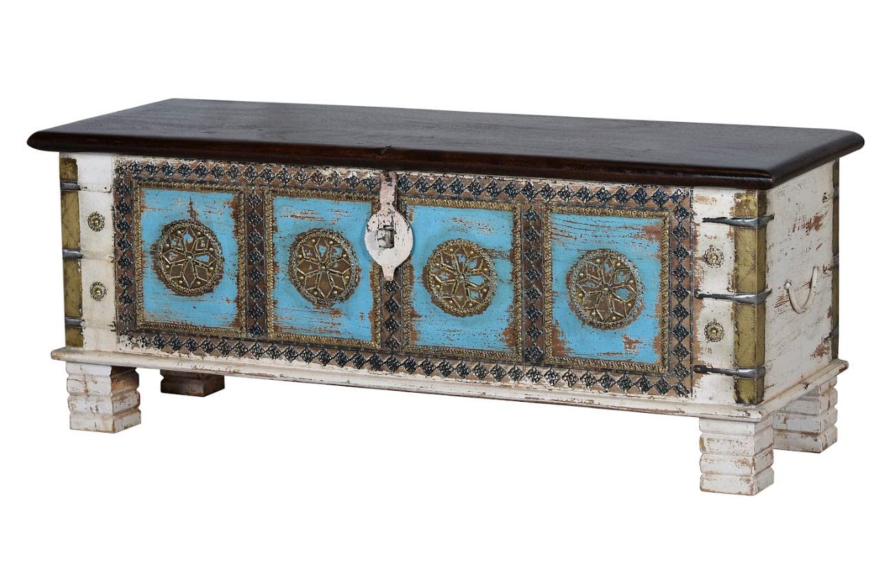 giner Baúles Decorativos - Baúl Madera Azul Rozado/Bronce (45x116x40)