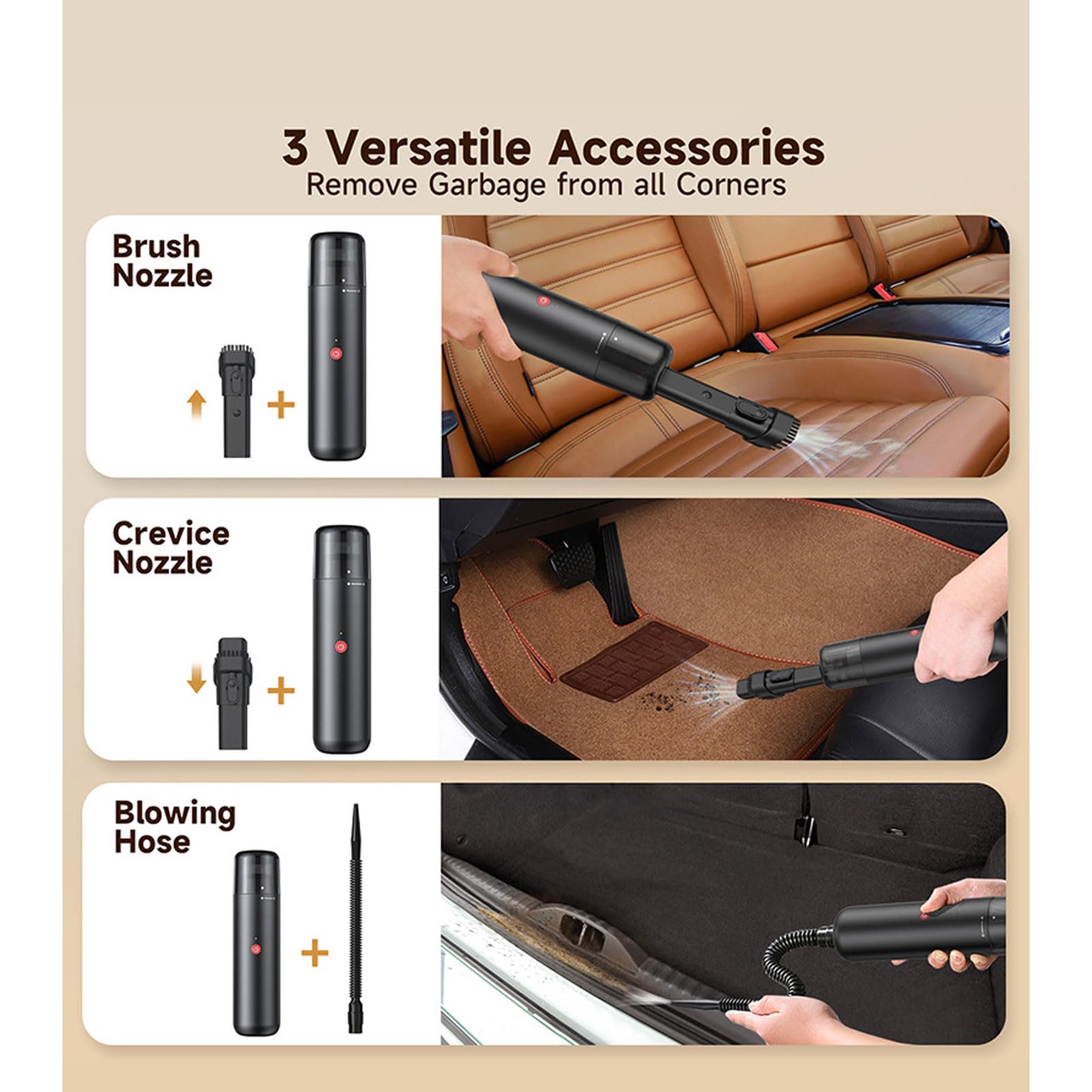 aspiradora para Coche, Aspiradora de Coche Recargable por USB, Potente succión