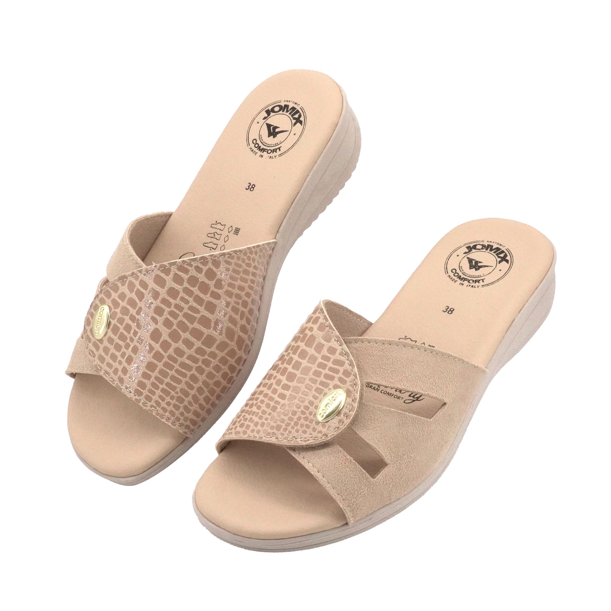 JOMIX Ciabatte da Donna con Zeppa e Strappo Regolabile Sandali Slides in Pelle Sintetica Scarpe Casuali Antiscivolo per Primavera Estate Prodotte in Italia ITD2602