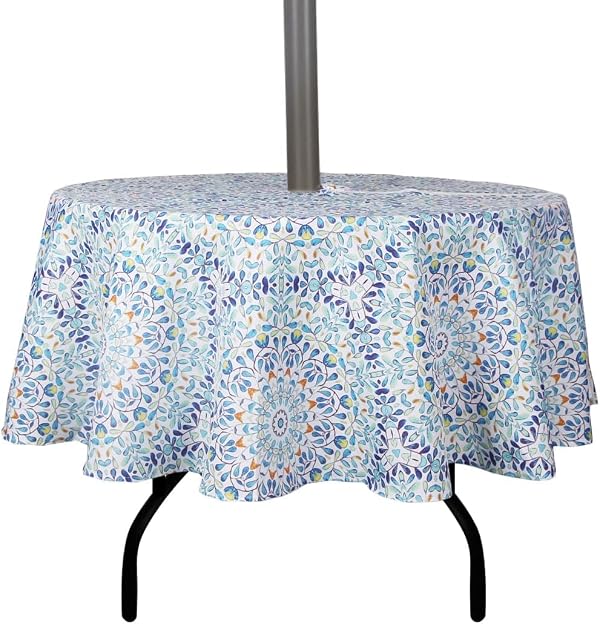 EHouseHome Outdoor and Indoor 70inch Round Tablecloth with Umbrella Hole and Zipper, Waterproof Zippered Patio Table Cloths, Spring/Summer Table Covers for Backyard Circular Table/BBQs/Picnic by EHouseHome - Used condition - US$17.17
