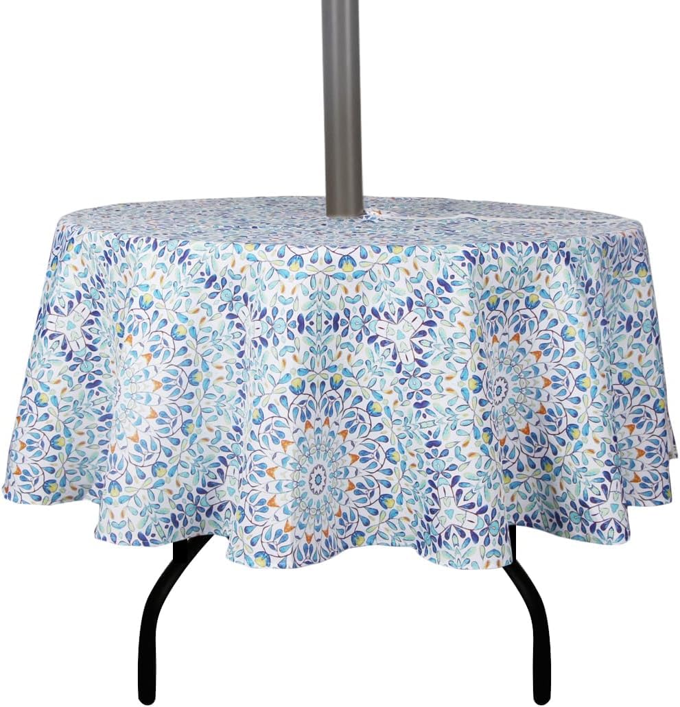 EHouseHome Outdoor and Indoor 70inch Round Tablecloth with Umbrella Hole and Zipper, Waterproof Zippered Patio Table Cloths, Spring/Summer Table Covers for Backyard Circular Table/BBQs/Picnic