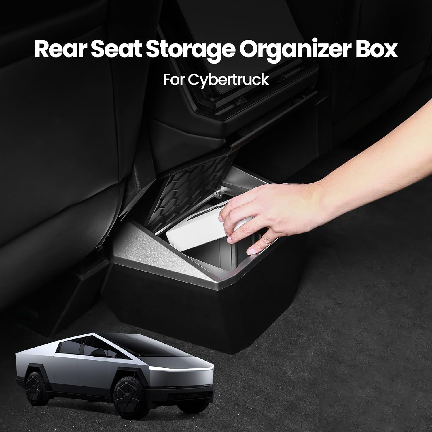 Cybertruck Trash Can & Organizer - Durable Rear Center Console Storage Box with Lid for a Clean and Organized Vehicle Interior for Cybertruck Accessories,Metal Gray and Black