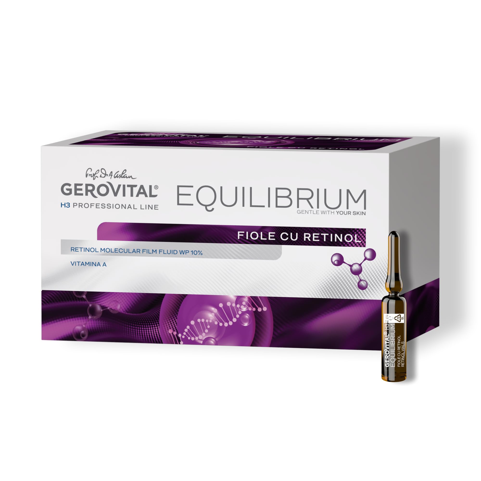 Fiale professionali Viso al Retinolo 20 x 2 ml - Trattamento Professionale Antirughe con Retinolo Stabilizzato e Vitamina A - Booster Rigenerante per Pelle Matura, Gerovital H3 Equilibrium