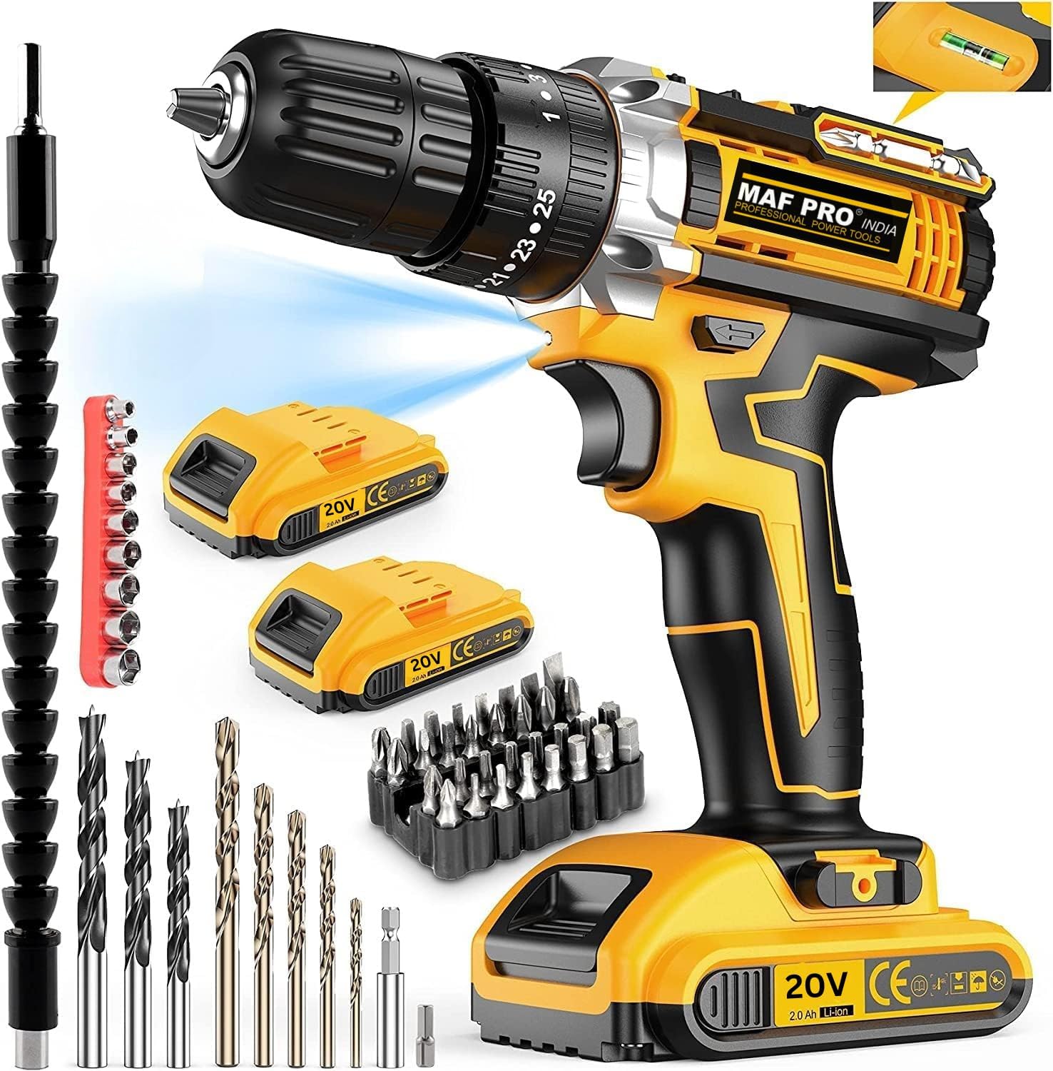 MAF PRO 20V Brushless Copper Motor (BIS Approved) | Cordless drill machine with 2 Battery 5.0Ah Capacity | Heavy Duty cordless drilling machine, Powerful drill machine for wall drilling