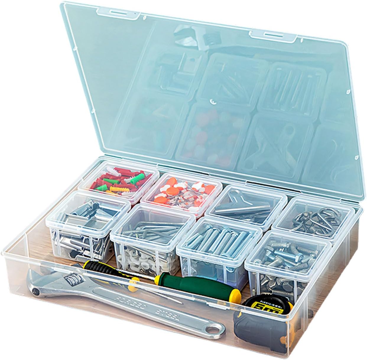 Clear Hardware Organiser Box Perfect for Enthusiasts and Home Improvement Projects Screwdriver and Wrench Storage