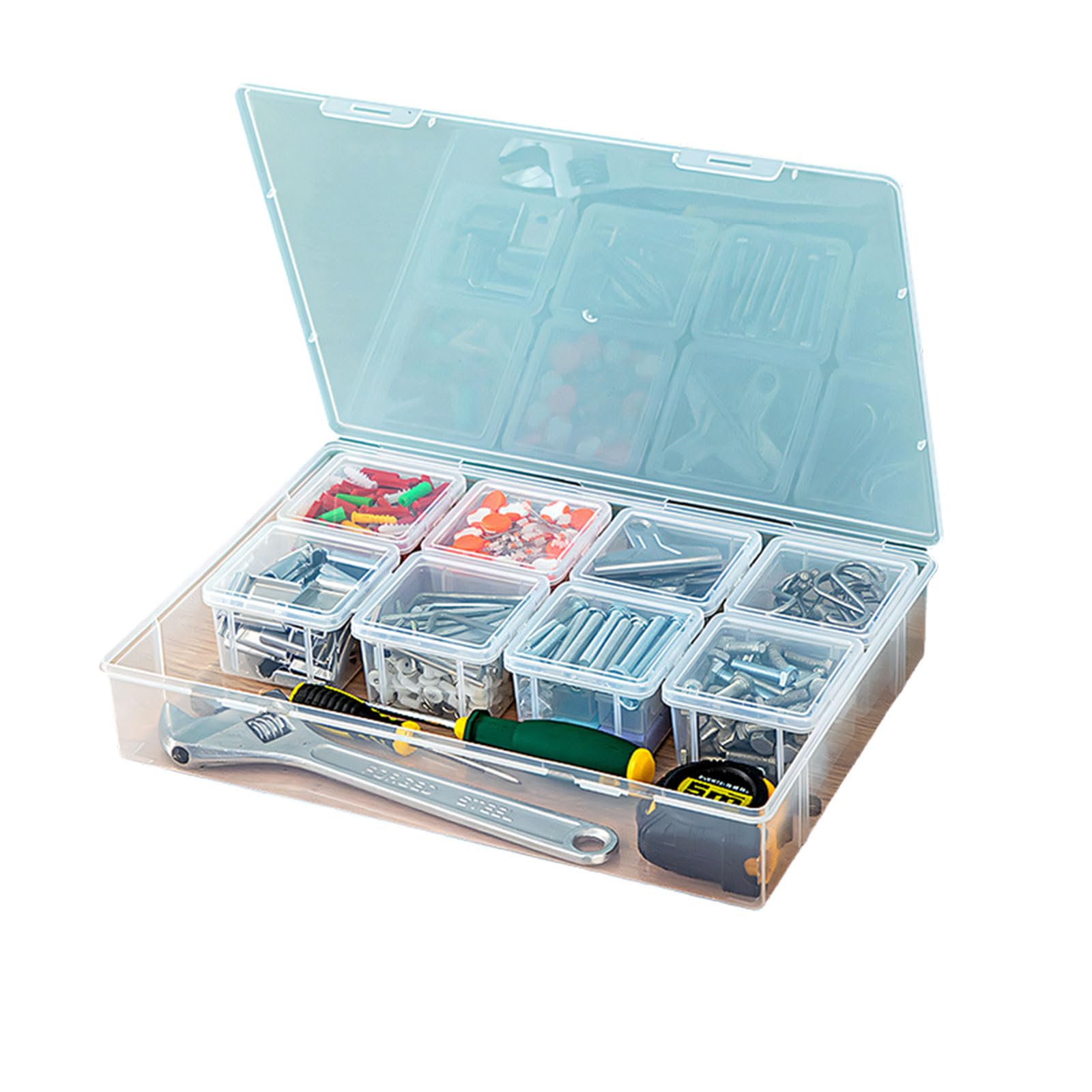 Compactly Tool Box with Optional Dividers for Efficient Storage of Hammer Pliers and Other Workshop Essential Screwdriver and Wrench Storage