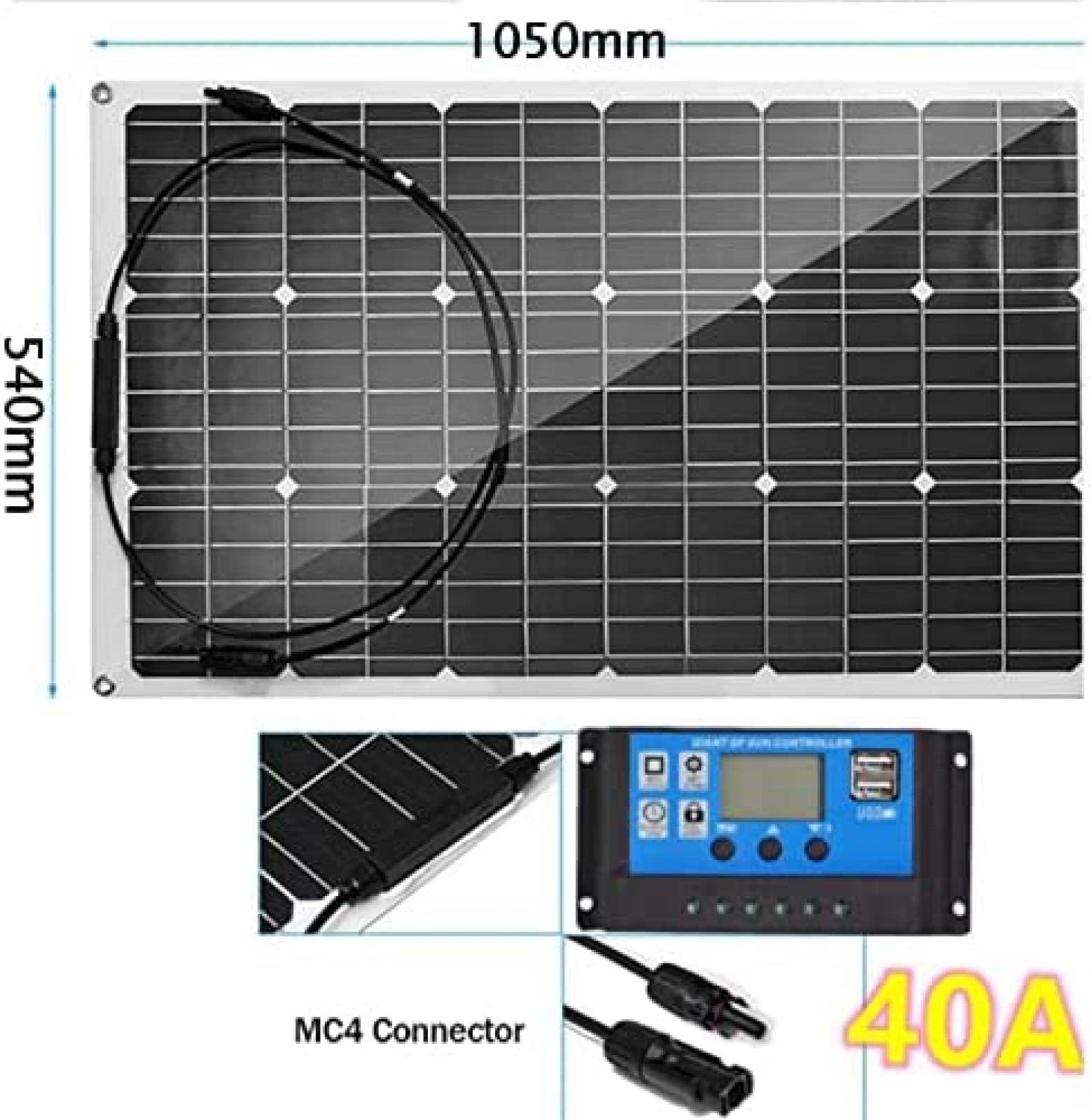 Kit pannello solare 600W 2x300W pannelli solari monocristallini per case, camper, flessibili con controller 40A