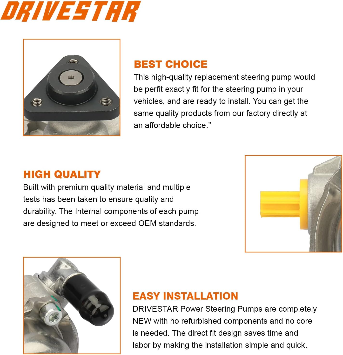 DRIVESTAR 21-5350 Power Steering Pump Power Assist Pump, 2004 2005 for BMW 325i, 2005 for BMW 330i, 2004 2005 for BMW 320i, 2005 2006 for BMW 330Ci, 2004 2005 2006 for BMW 325Ci