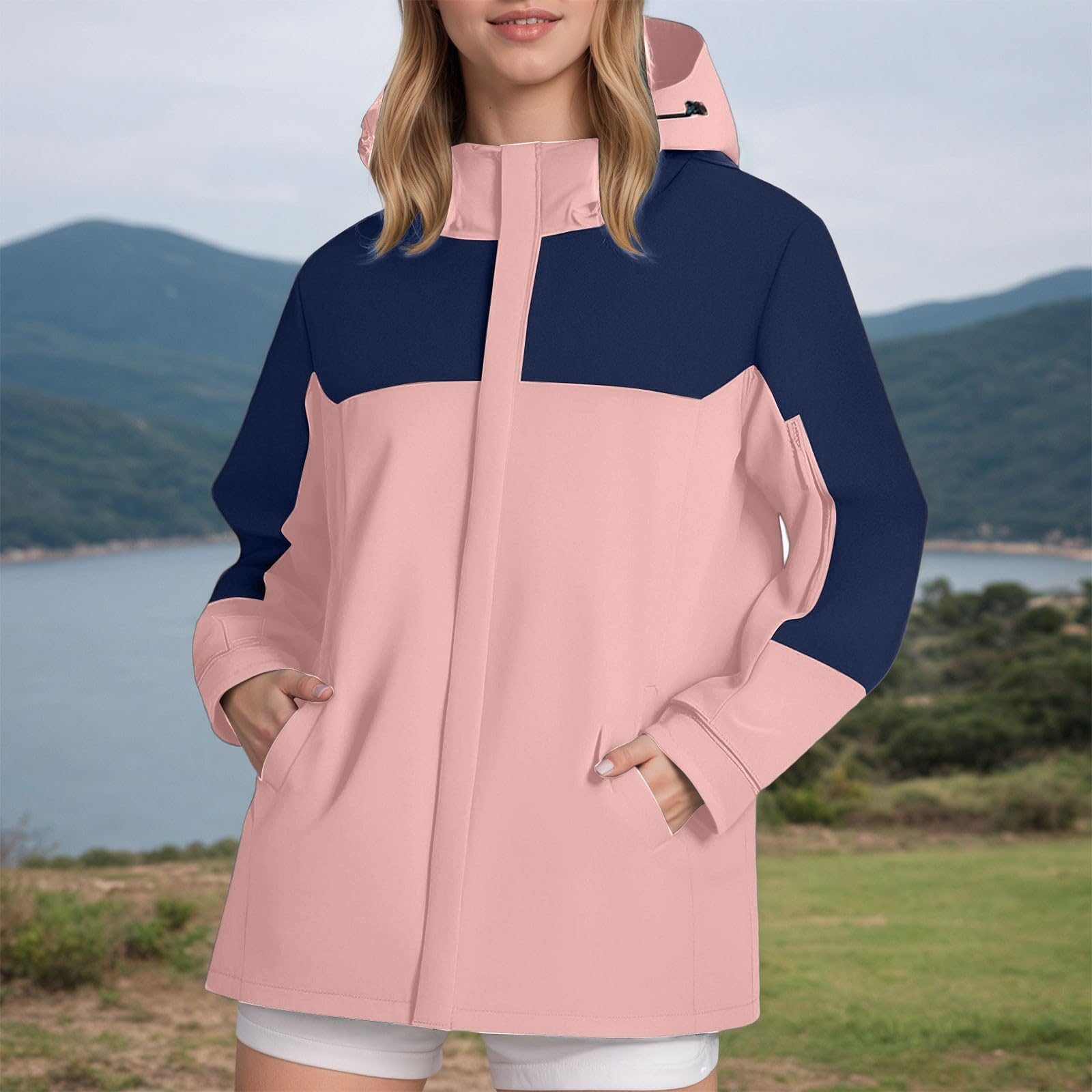 Chaqueta cortavientos ligera para mujer, abrigo de senderismo para exteriores, impermeable informal con capucha para desplazamientos diarios en primavera y otoño.