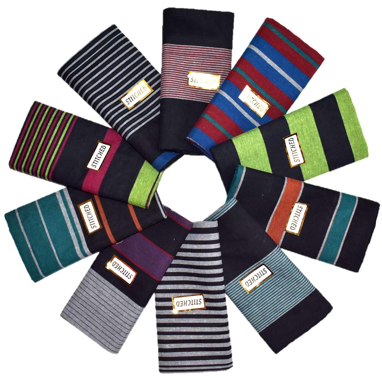 Checkered Men's Cotton Lungi / 2.1m; Free Size; Stitched (Pack of 10) Multi-colored