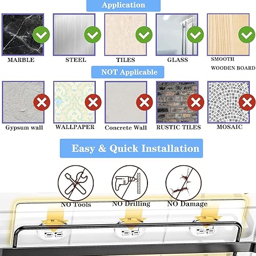 Miniatura 7 de Organizador de ducha, paquete de 2 organizadores adhesivos para ducha con 14 ganchos, 4 adhesivos, sin perforaciones, estante de ducha inoxidable