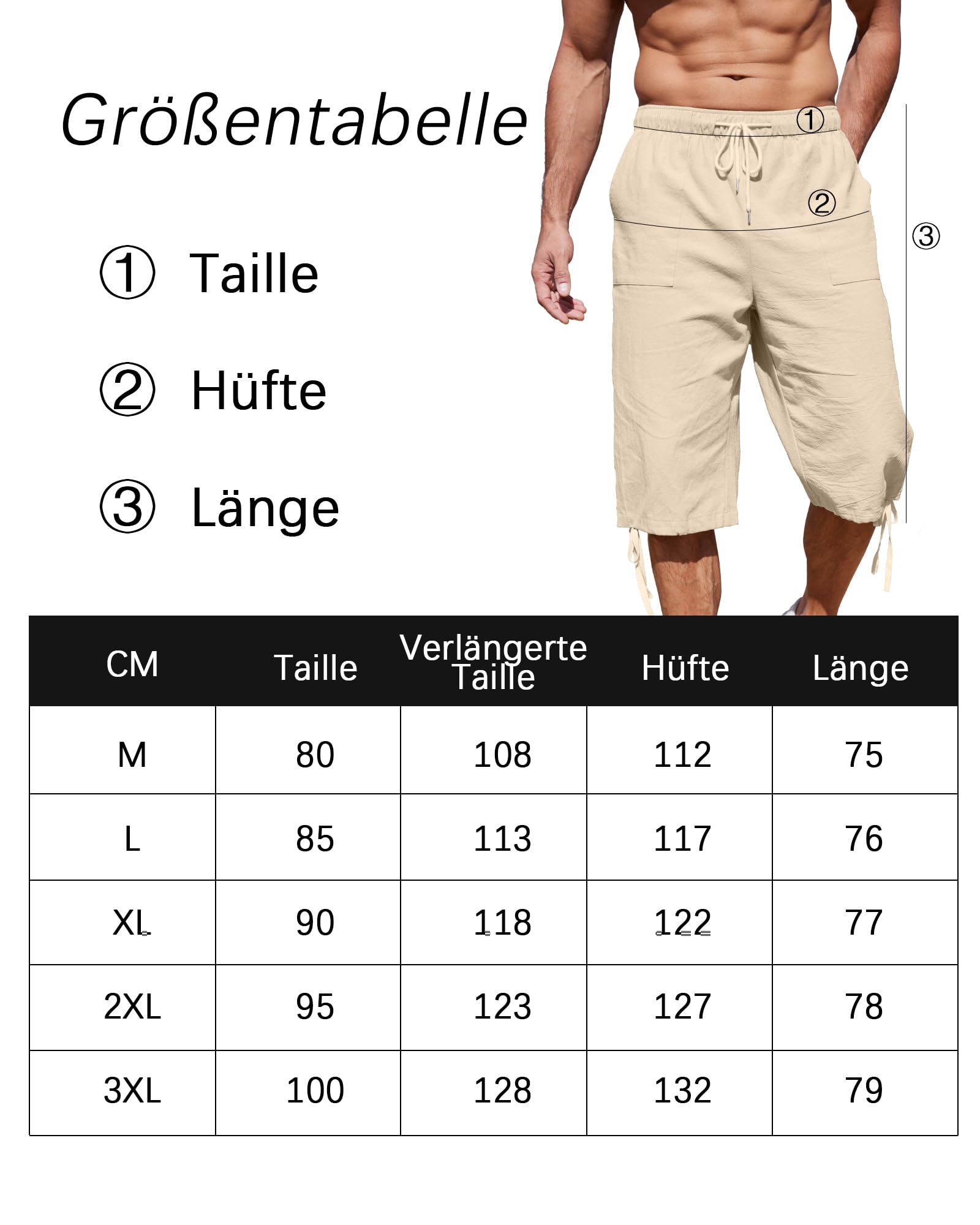 LVCBL Męskie lniane szorty o długości 3/4 spodnie letnie spodnie plażowe jogger casual spodnie dresowe