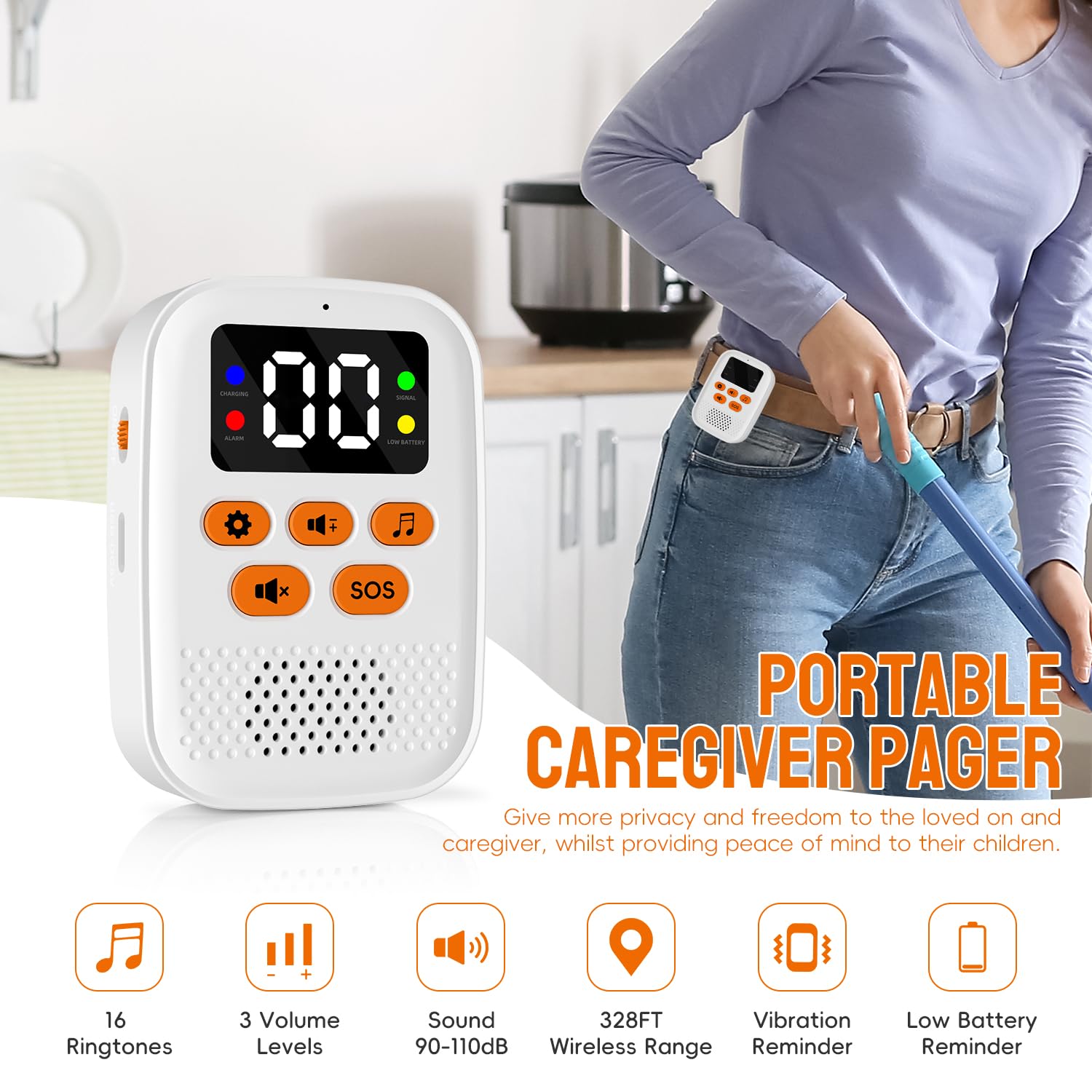 Wireless Personal Wrist Alarm for Elderly Panic Button Portable Caregiver Pager Emergency Call Button for Seniors Patients - Image 2