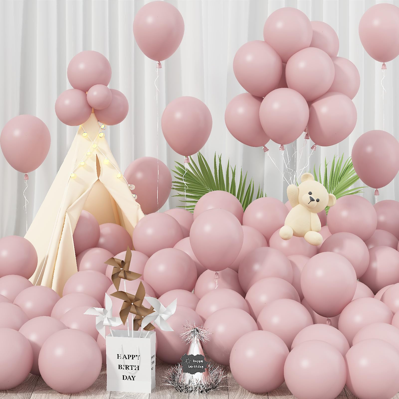 Jobkoo Boho Blush Pink Balloons - 12 Inch, 100 Pack Retro Vintage Latex Helium Balloons for Girl Baby Shower Anniversary Wedding Birthday Party Decor