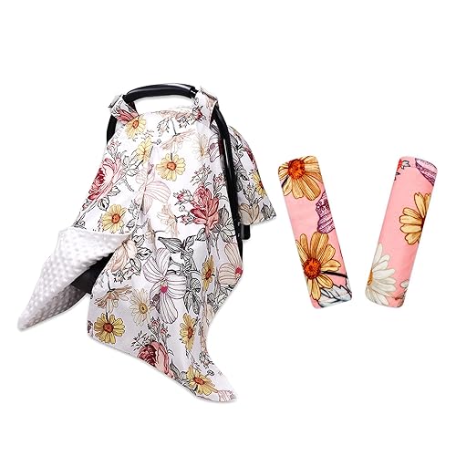 Toldo floral para asiento de automóvil para bebé, suave felpa Minky con respaldo de puntos, cubierta de asiento de automóvil para niñas, fundas de