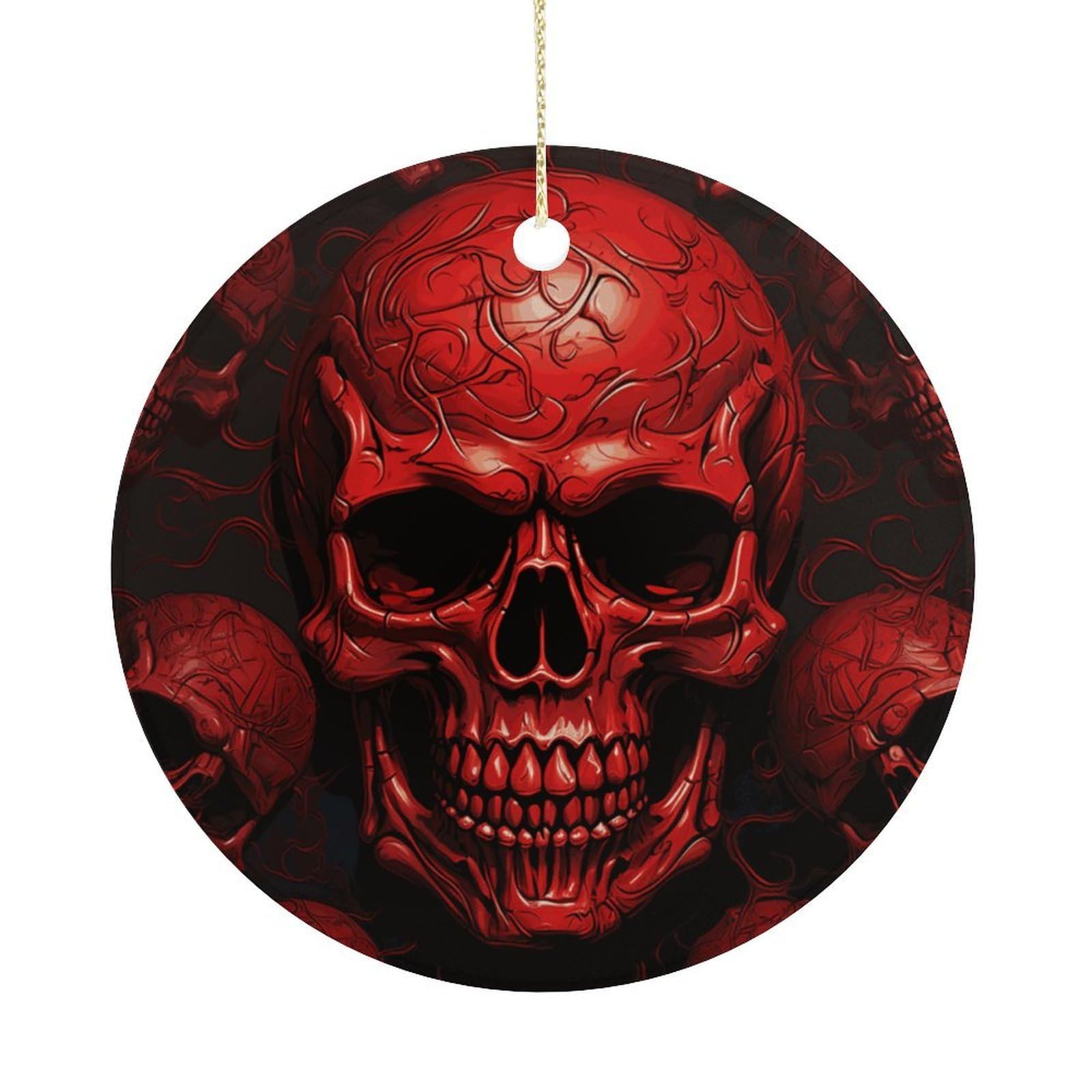 Personalized Christmas Ornaments 2025 Ceramic Hanging Red Skulls Ornaments with Gold String Double-Sided Vintage Holiday Decorations for Tree Mantel Tabletop Xmas Party Favors
