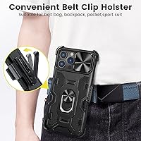 Vista 4 de Caka Funda para iPhone 13 Pro Max, iPhone 12 Pro Max con soporte y clip para cinturón, funda para cámara con soporte de anillo giratorio de 360°