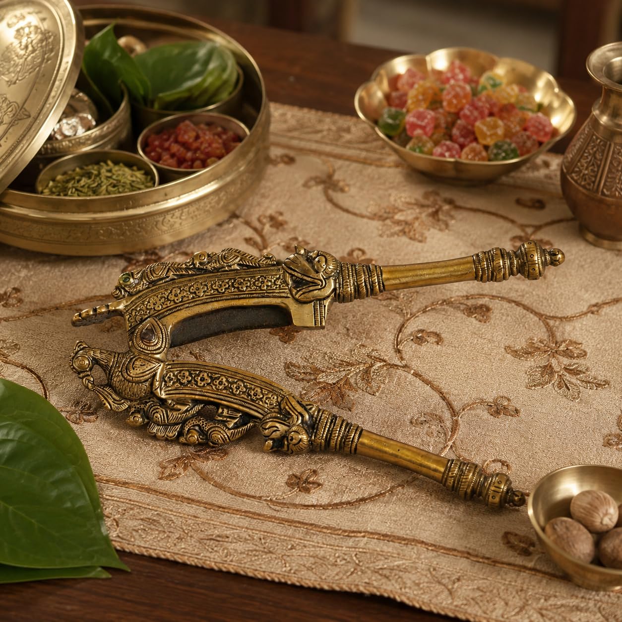 Kartique Brass Supari Cutter Nut Cracker Sarota, Peacock Shape, 8 Inch 2