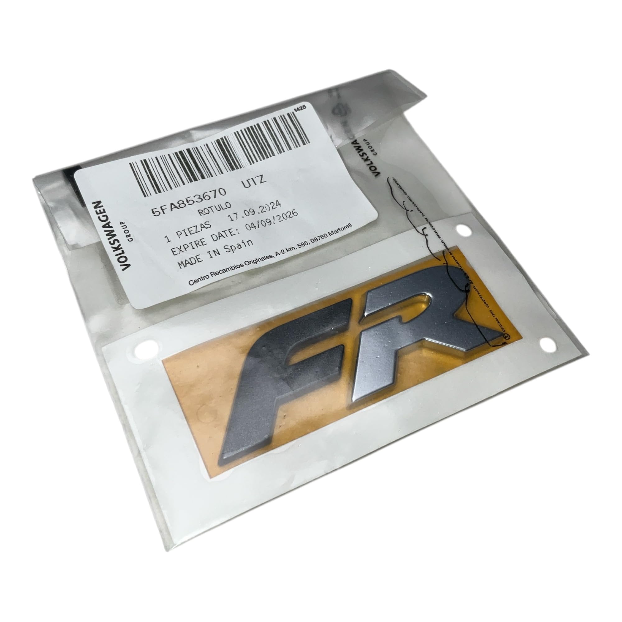 Seat 5FA853670UTZ Logotipo FR, emblema de tuning para portón trasero, Fórmula Racing, emblema gris mate metálico