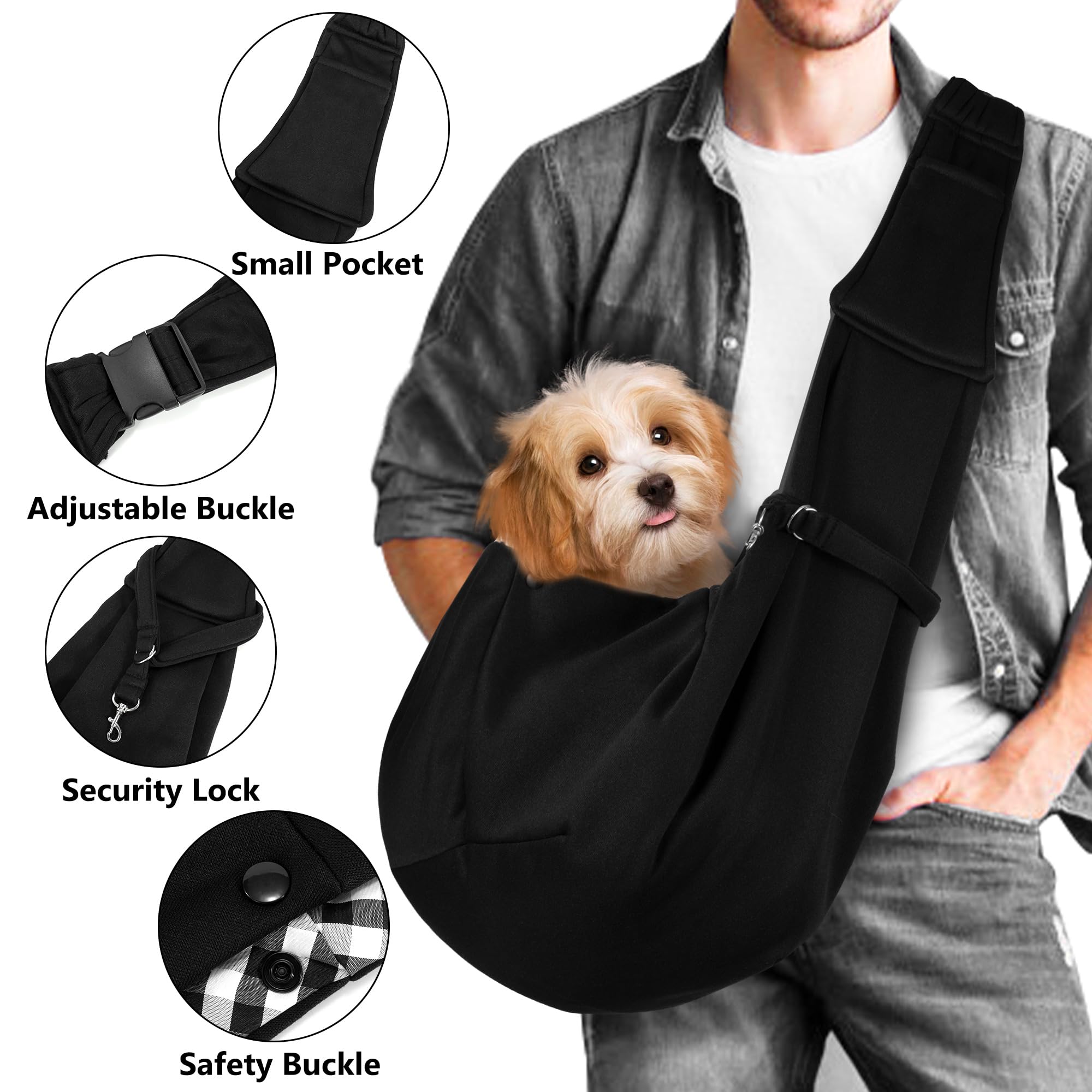 Bandolera para Perro Ajustable Bolso para Mascotas Transpirable Manos Libres Transportador de Cachorros para Perros Gatos Pequeño y Medianos Negro