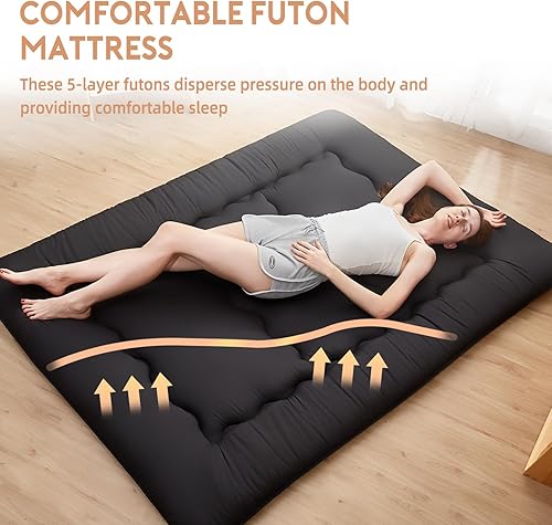 Miniatura 6 de Aigbiot Colchón de futón japonés plegable de tatami, tapete de dormir enrollable con funda lavable para adultos, niños, invitados, individual,