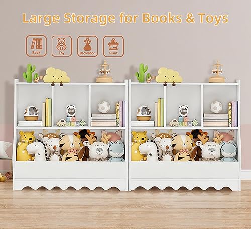 Miniatura 3 de Estantería infantil y organizador de almacenamiento de juguetes, estantes Montessori para libros de guardería con estante de 3 niveles y cubos de