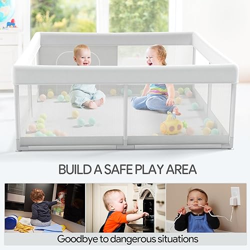 Miniatura 6 de Fodoss Corralito para bebés, 47 x 47 pulgadas, corralito para bebés y niños pequeños, corralito pequeño para piso, corralito antideslizante de
