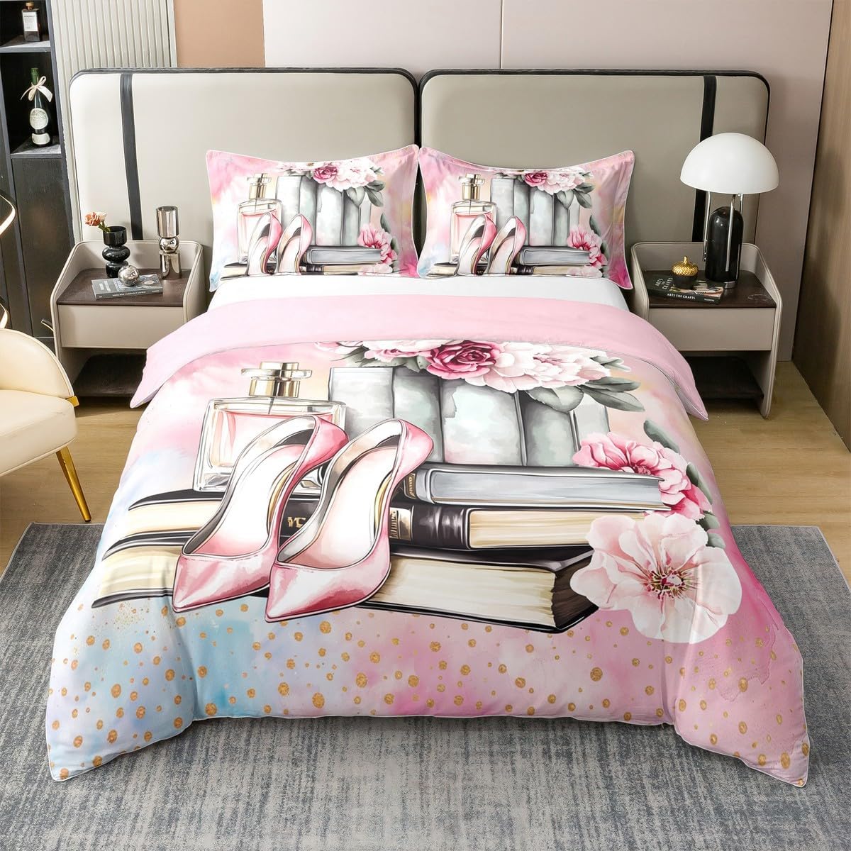 Erosebridal 100% Cotton Pink Floral Comforter Cover King Size for Girls Kids Teens Girly Modern Fashion Bedding Set Women Romantic Perfume Duvet Cover Fantasy Dreamy High Heels and Book Bed Set Erosebridal 100% Cotton Pink Floral Comforter Cover King Size for Girls Kids Teens Girly Modern Fashion Bedding Set Women Romantic Perfume Duvet Cover Fantasy Dreamy High Heels and Book Bed Set