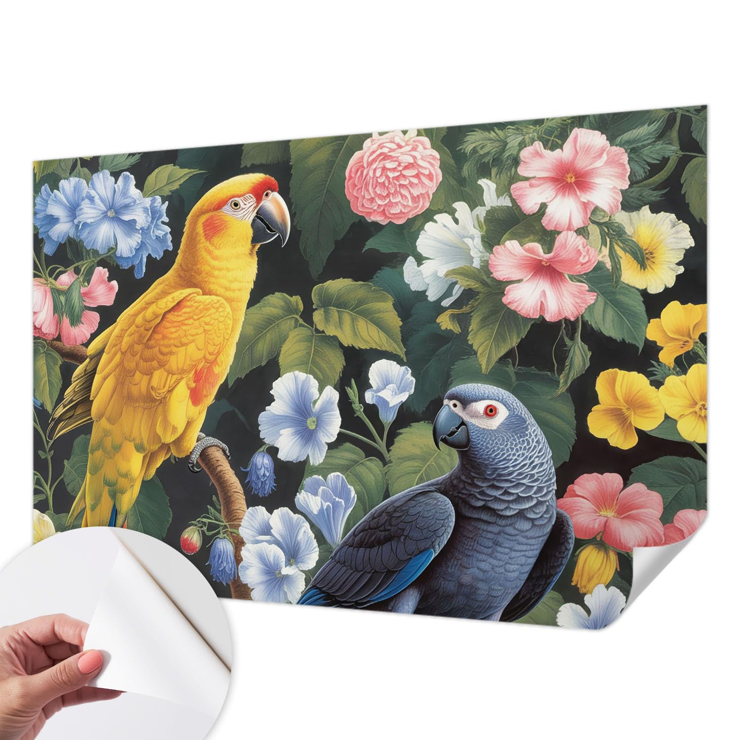 Vinilos y revestimiento de pared decorativo 104x70 cm con estampados de aves exóticas