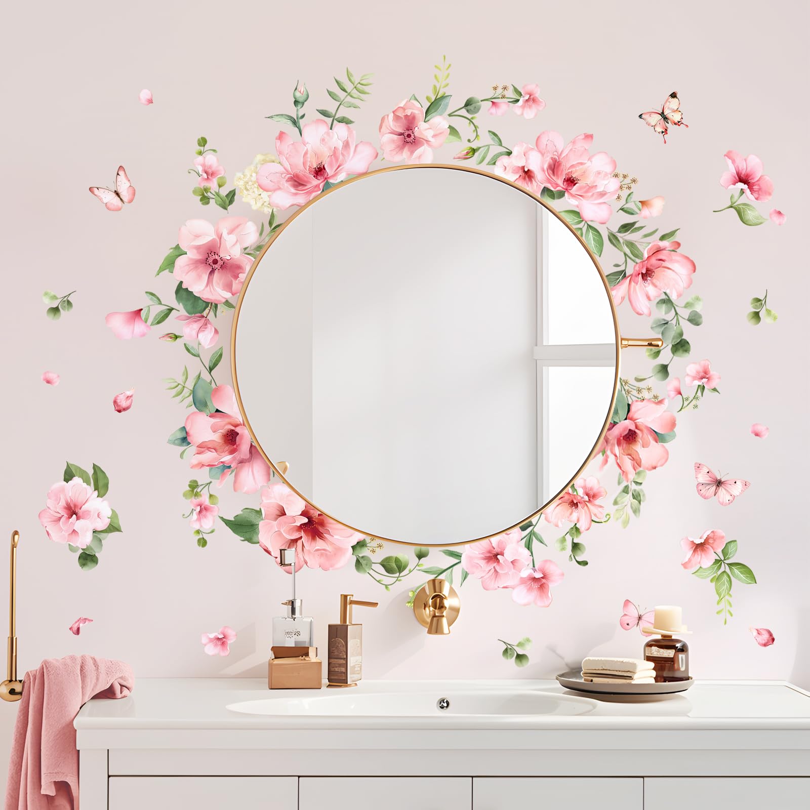 Pegatinas de Pared Flor Rosa, Vinilos Decorativos Pared 10 Sheets Jardín de Primavera Floral, Adesivos Paredes Decoración para Salon Dormitorio Pasillo Oficina Sofá Muro Armario Cajones