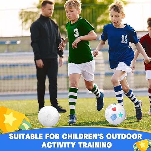 Miniatura 6 de Jexine Balón de fútbol blanco liso, 3 unidades, pelota de fútbol de bricolaje, autógrafo de donación de caridad cristiana con bomba de aguja,