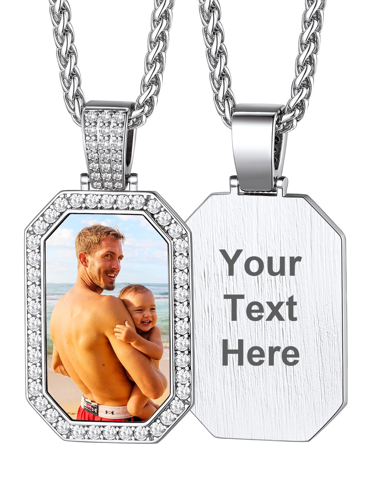 Custom4U Picture Necklace Personalized Photo Circle Chain for Men Women