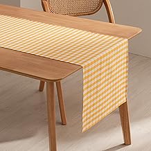 GAMUSI Chemin de table rectangulaire anti-taches imperméable Vichy à carreaux 45 x 170 cm toucher tissu coton respirant et doux, couleur jaune