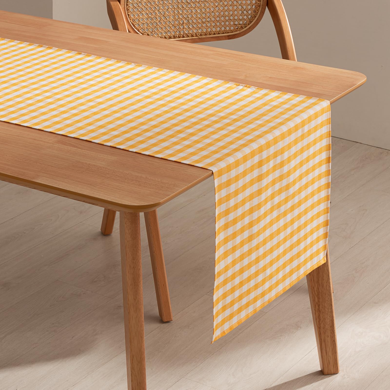 Gamusi Lemon Tree Rectangular Table Runner Stain Resistant Waterproof Vichy Checkered 45 X 170 Cm Cotton Feel Breathable And Soft, Yellow