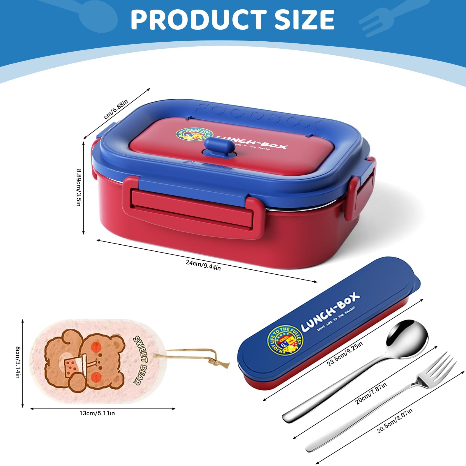 Contenitore per il pranzo per adulti, in acciaio inox, per bambini, con scomparti, Porta Pranzo Campus - Porta Pranzo Bento per Bambini - Scomparto Bento e Forchetta - 1200 ml