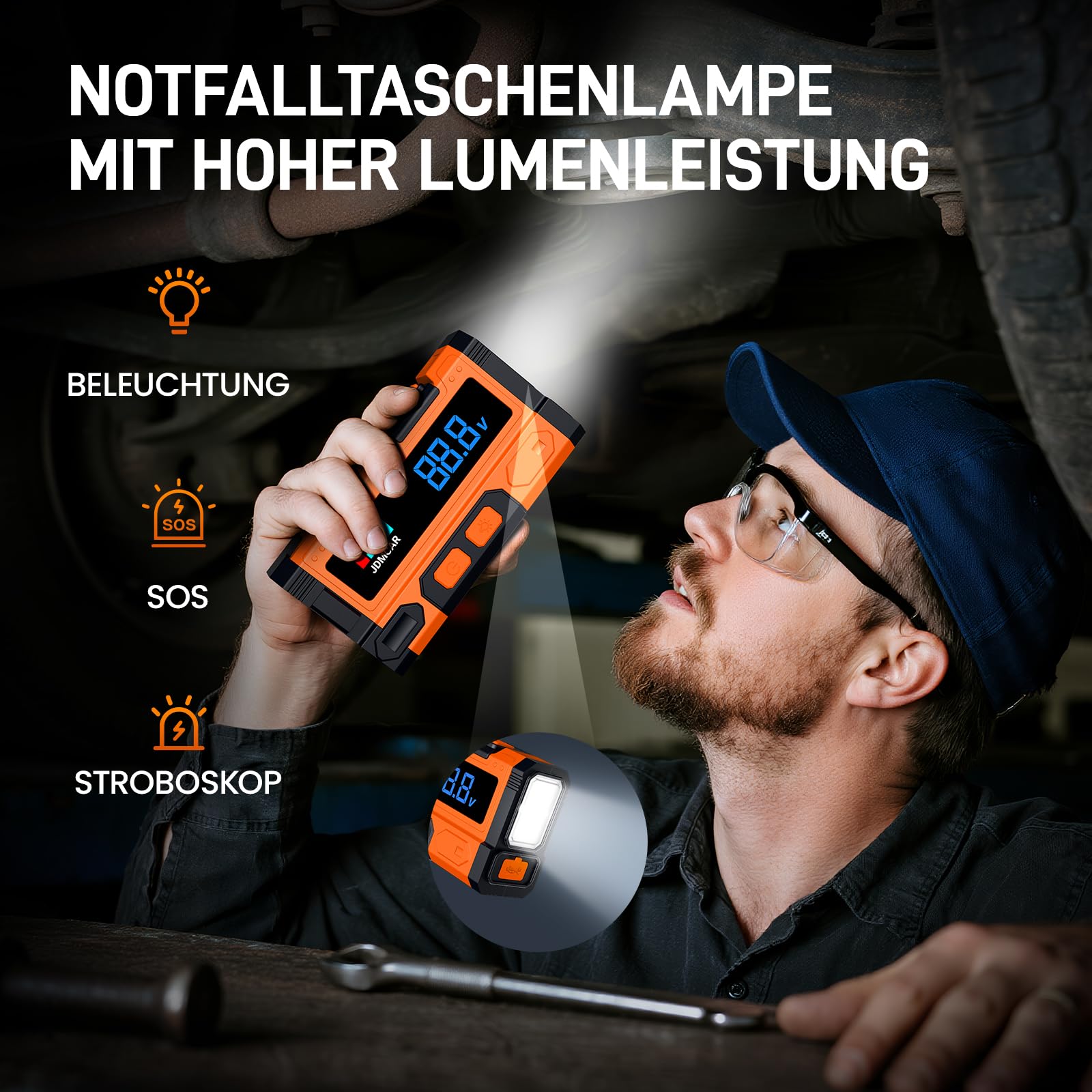 JDMCAR 9000A 14.8V Auto Starthilfe Powerbank mit LCD Bildschirm & LED Taschenlampe