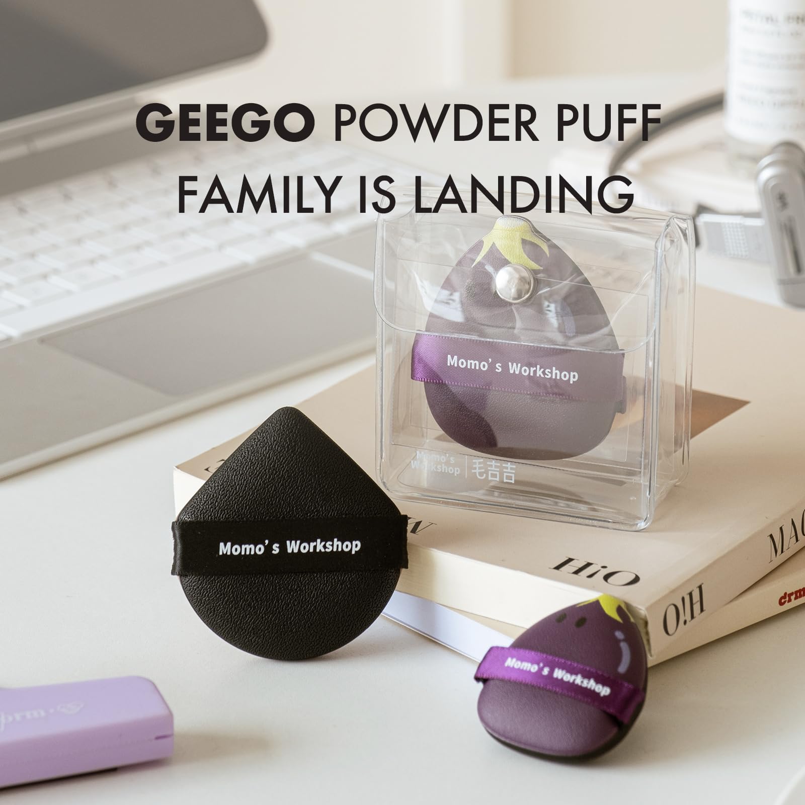 Eggplant Makeup Sponge Set, Dual Wet & Dry Use, Reinforced Strap, Even Foundation Application - Image 2