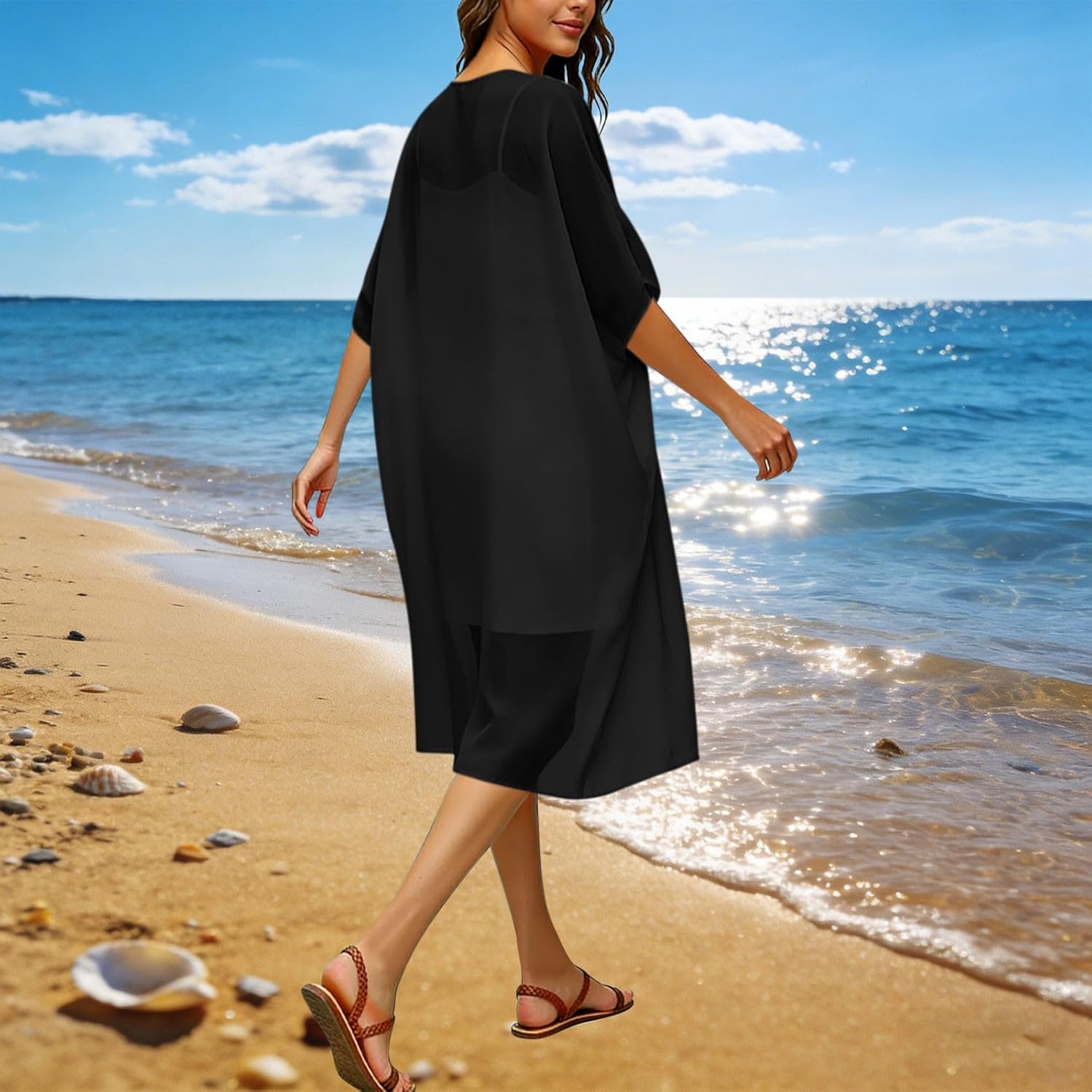 Cover Ups For Swimwear Women Casual Loose Fit Short Sleeve Bathing Suit Open Front Coverups Beach Swimwear Cardigan - Image 7