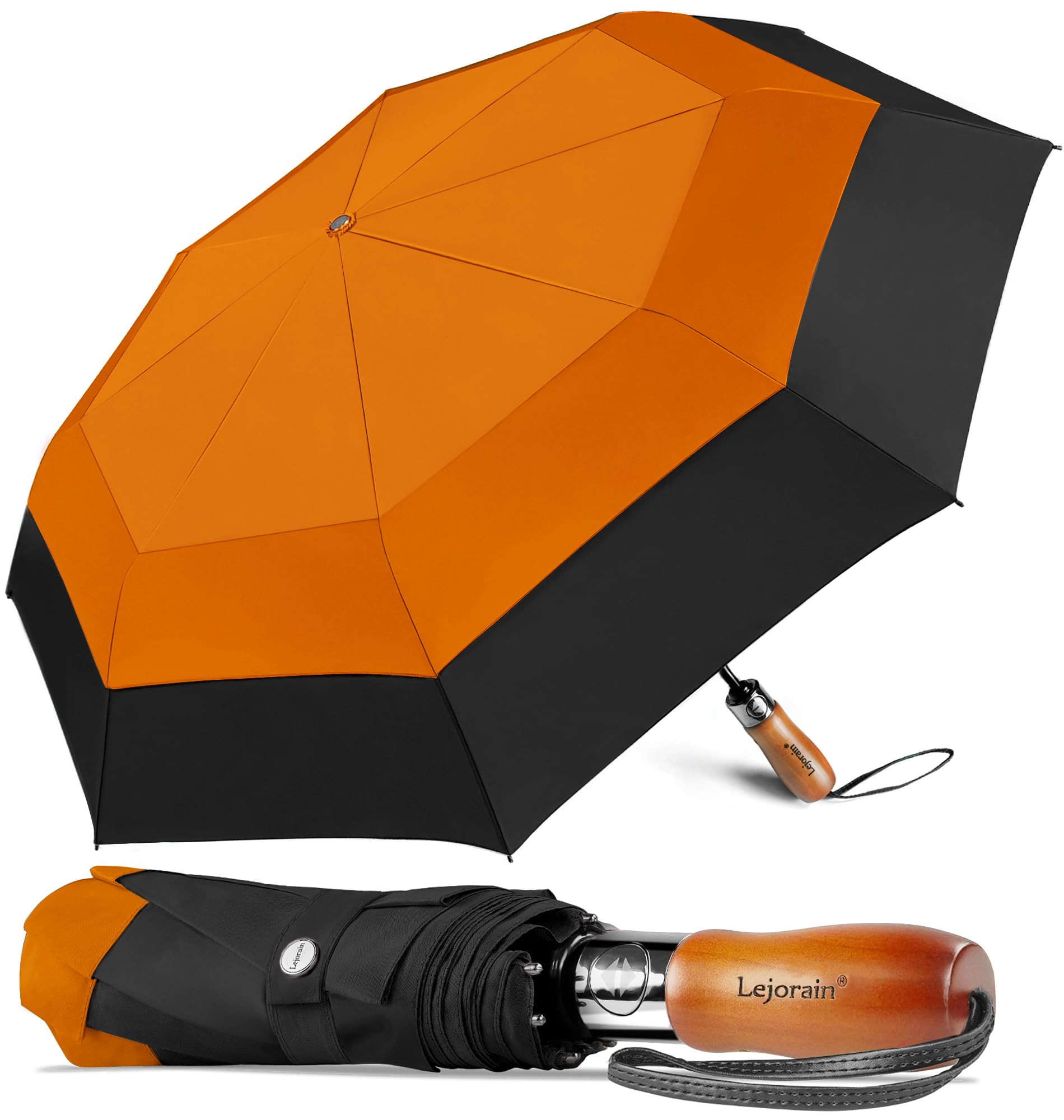 Lejorain Large Compact Golf Umbrella - Oversized Auto Open Close Folding Golf Umbrella Travel 210T Dupont Teflon Coated Vented Windproof Double Canopy for Women Men