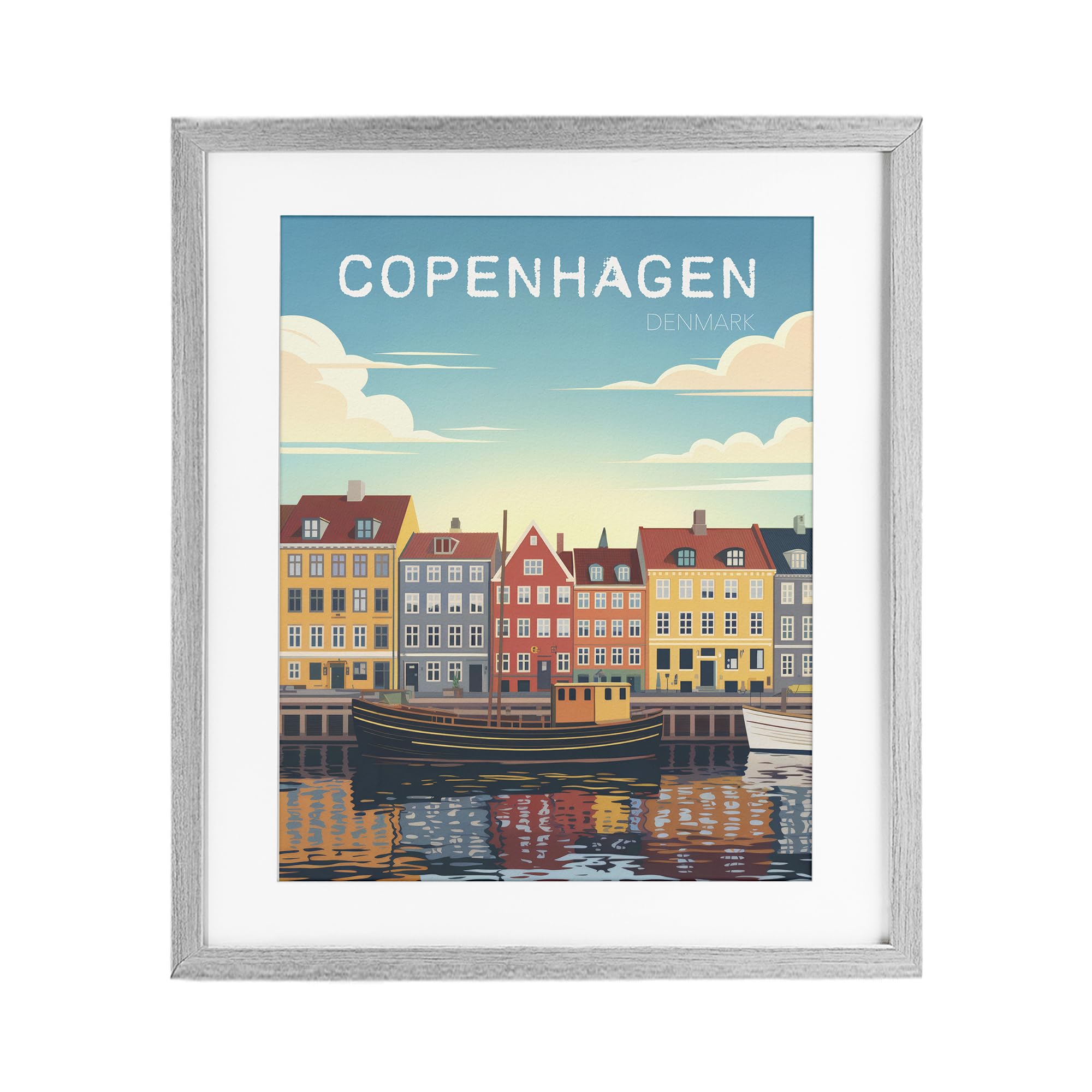 Stupell Industries Farmhouse Gray (Textured) 'Copenhagen Cityscape With River'| Framed Print Under Glass