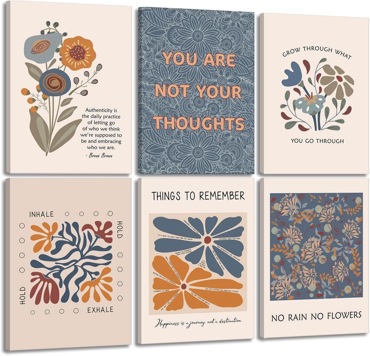 6 Mental Health Canvas Wall Art Bohemian Style Motivational Psychology Wall Decor Pictures Therapy Office Wall Art Inspirational Positive Quotes Posters Prints for Home Counseling Office Decor 8×12