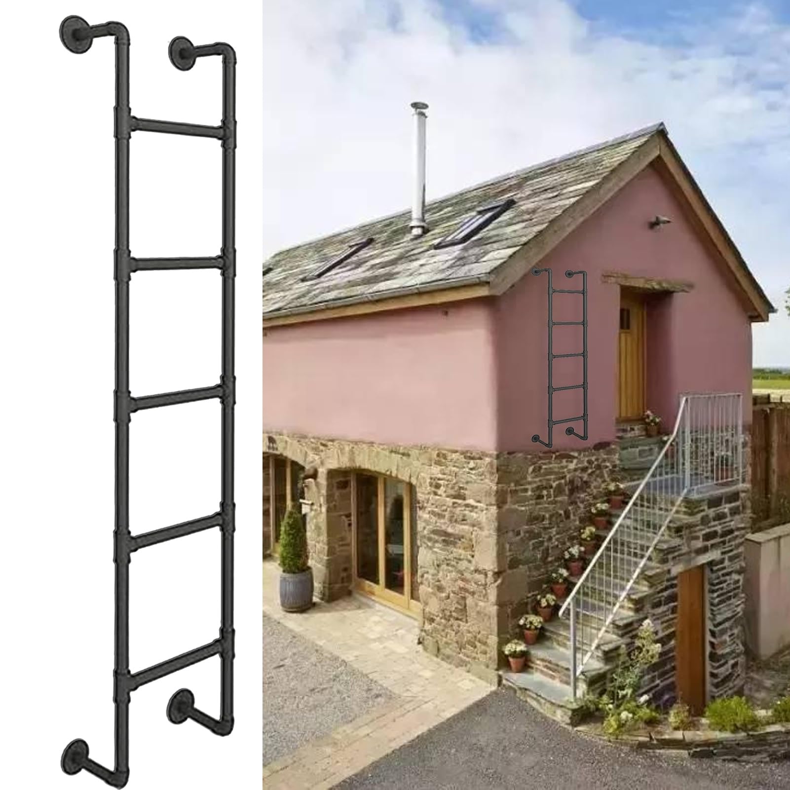 Metal Safety Ladders 48 Feet for 2Story Homes HeavyDuty Bunk Bed Wall Ladder Durable Wrought Iron for Loft/Outdoor/Terrace Use