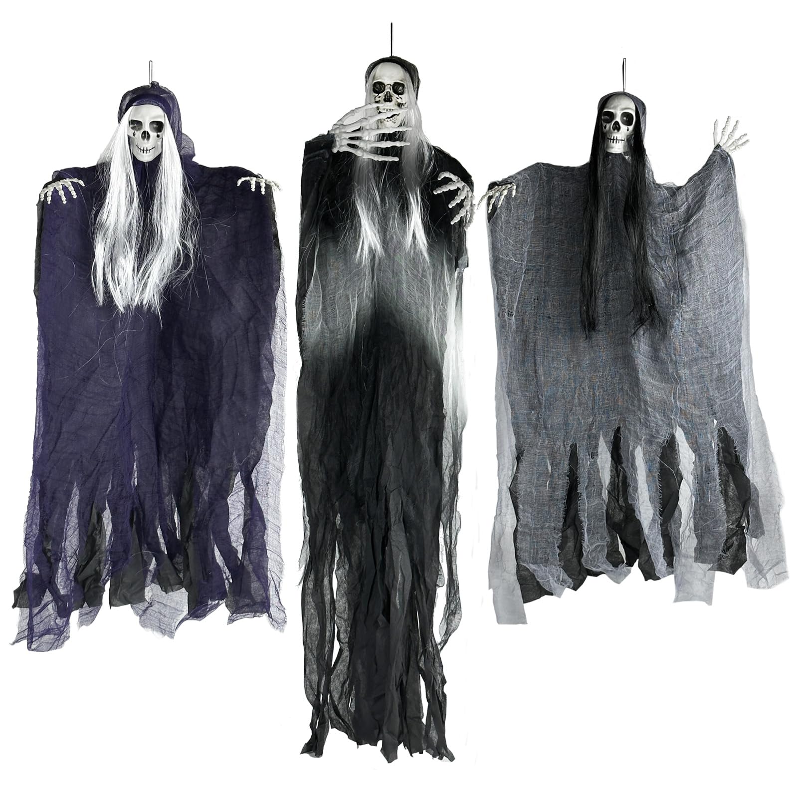 Halloween Skelett Dekoration 3-teilig | 105cm Hängende Sensenmänner Für Garten Deko