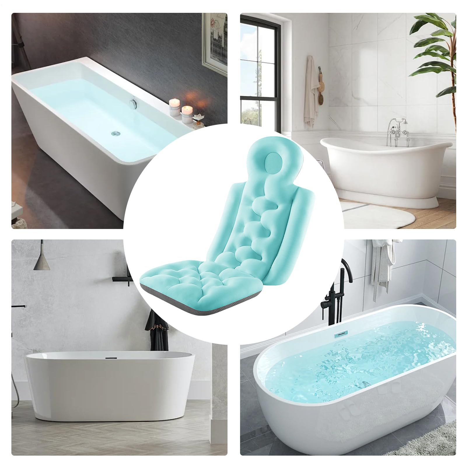 Ganzkörper-Badewannenkissen - 40 x 93 cm Großes Spa-Kissen, Universell Passendes Badekissen Zur Entspannung, Rutschfeste, Wasserdichte Kopf- Und Nackenstütze, Luxuriöses Badewannenkissen Für Die Selbs