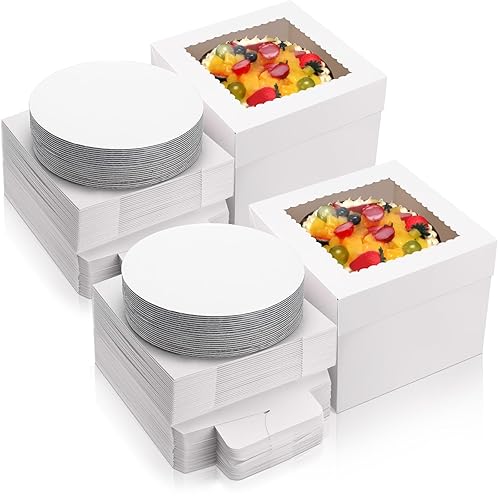 SATINIOR 40 cajas para pasteles de 10 x 10 x 8 pulgadas con juego de tablas para pasteles (20 cajas y 20 tablas), cajas blancas altas para