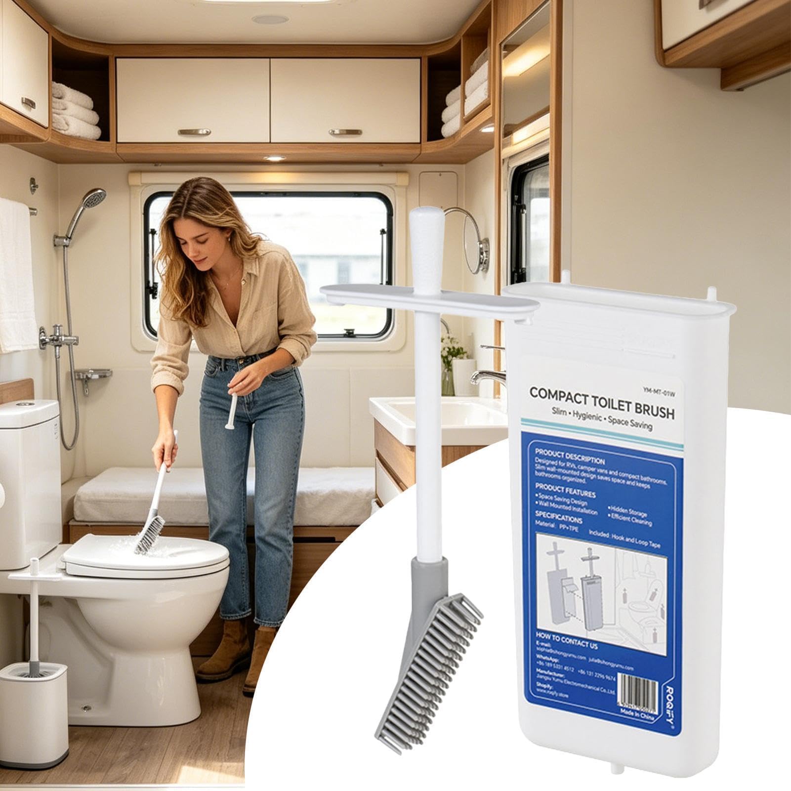 Cepillo de inodoro portátil con cabezal retráctil y soporte de pared para caravana, yate, viajes, hogar, dormitorio, baño y apartamento, herramienta de limpieza esencial